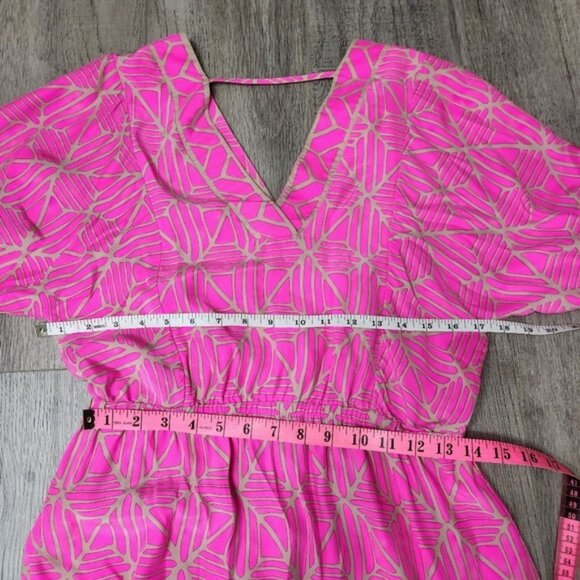 Alice Trixie Hot Pink With Gold Geo Print Silk V Neck Tunic Mini Dress Size S - Picture 12 of 12